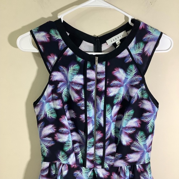 Sandro Multi-colored Trippy Palm Tree Leaf Print Sleeveleless Mini Dress - Picture 2 of 11